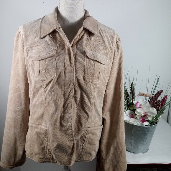 Chicos Retro Corduroy Jacket Tan Size 2 Subtle Swirl Pattern Cabincore - Picture 4 of 15